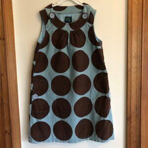 MINI BODEN Corduroy Polka Dot Blue Brown Lined Sleeveless Dress 9-10Y